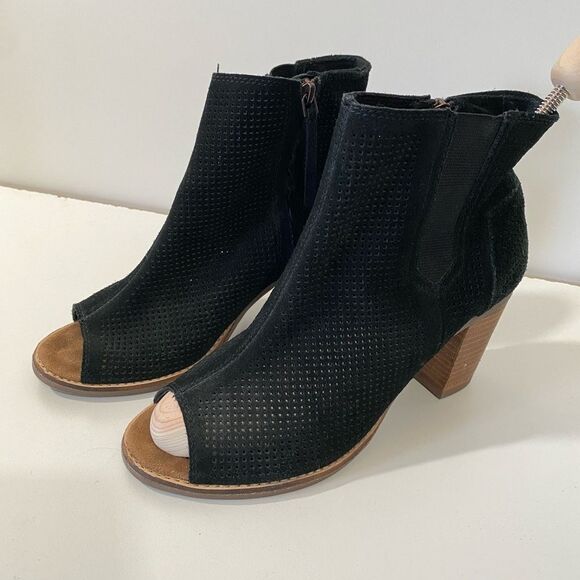 Toms Majorca Black Mesh Block Heel Booties Size 7.5 - Picture 9 of 9